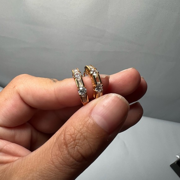 Vintage Sterling Silver Rhinestone Huggie Earrings - Picture 3 of 8